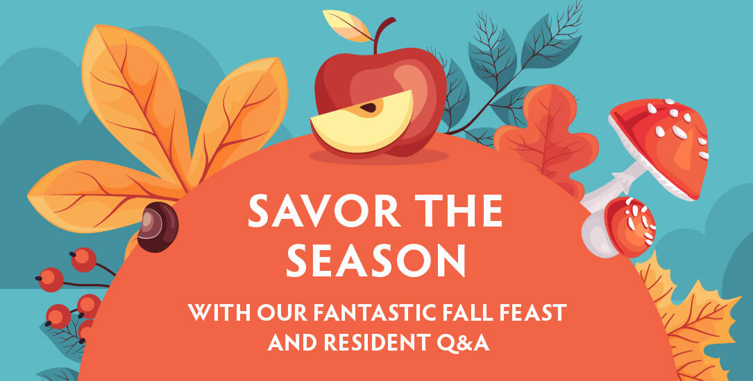 Savor the Season flyer with fall illustrative elements