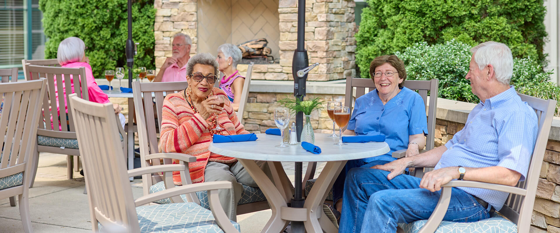 Seniors on relaxing on a patio